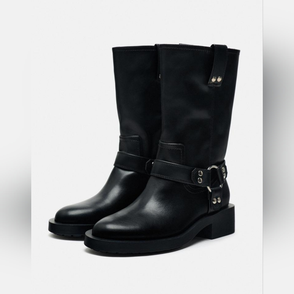 ZARA LOW HEEL BIKER ANKLE BOOTS